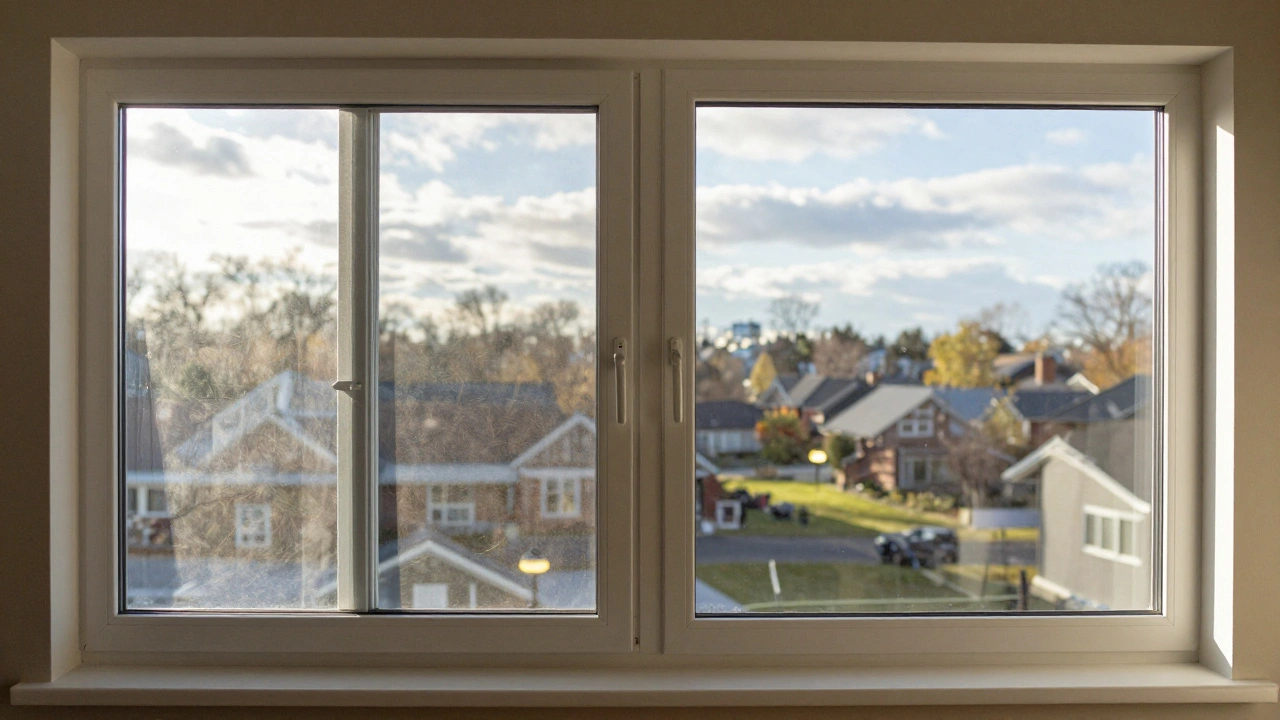 Before-and-after window comparison: glare and ghosting eliminated by advanced window film for clear views.