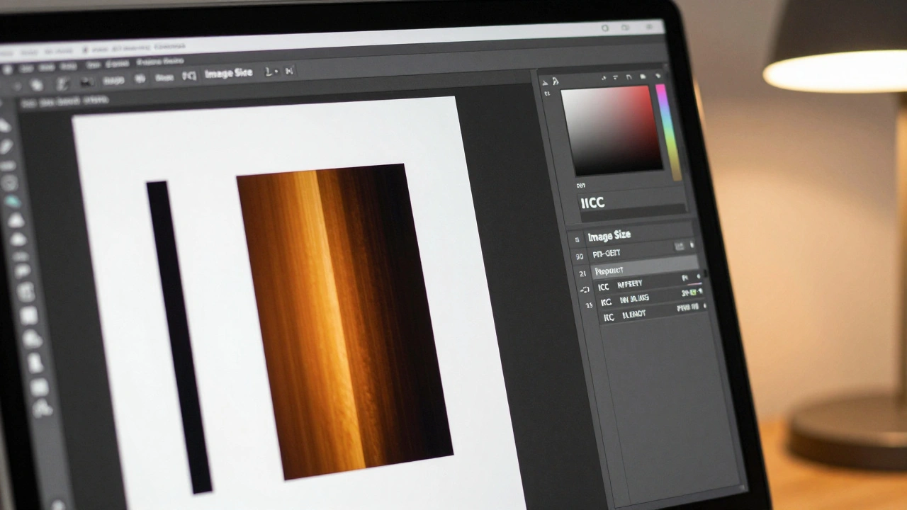 Digital image being resized in Photoshop with 16x20 print mockup showing cropped edges.