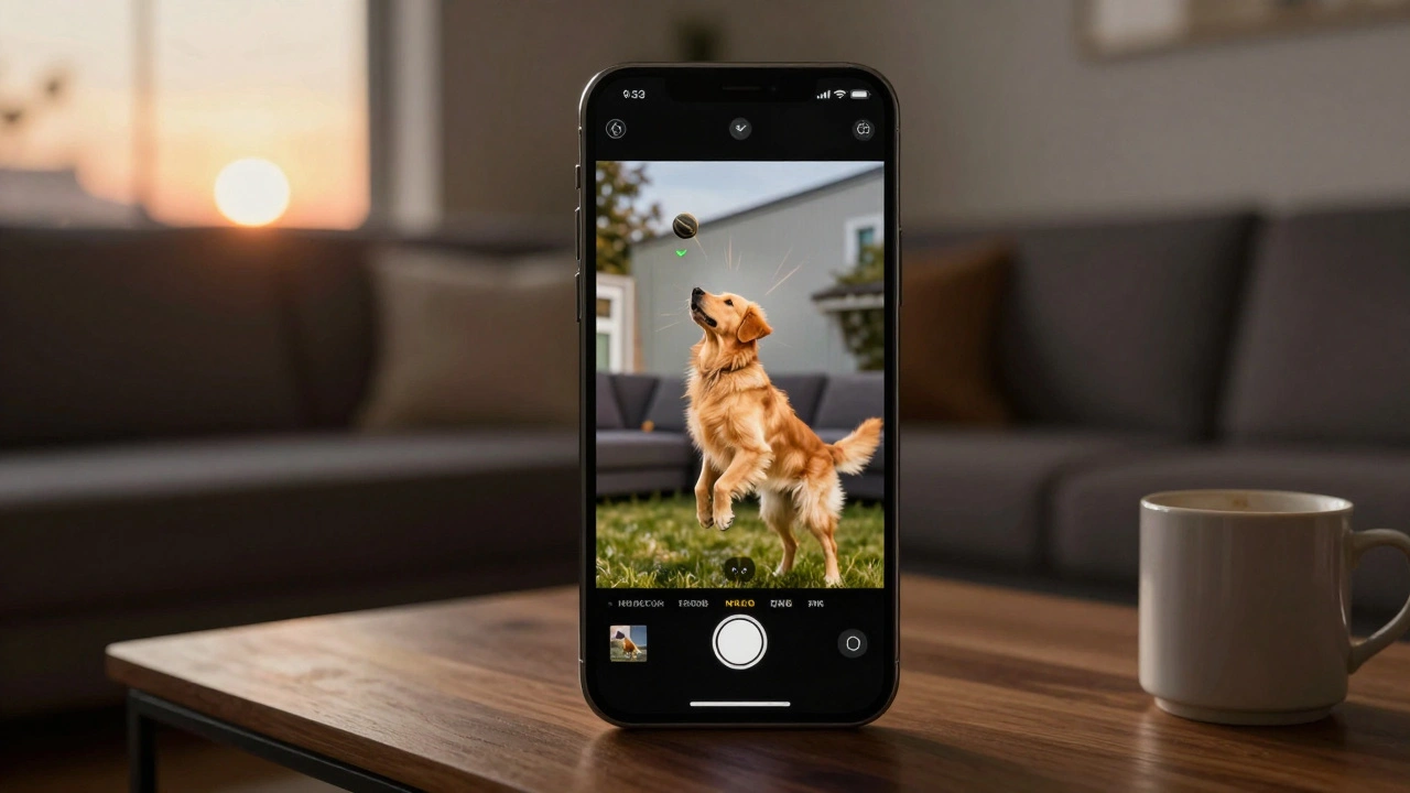 Smartphone screen displaying a stack of 12 action photos from burst mode, with one highlighted as the best shot.