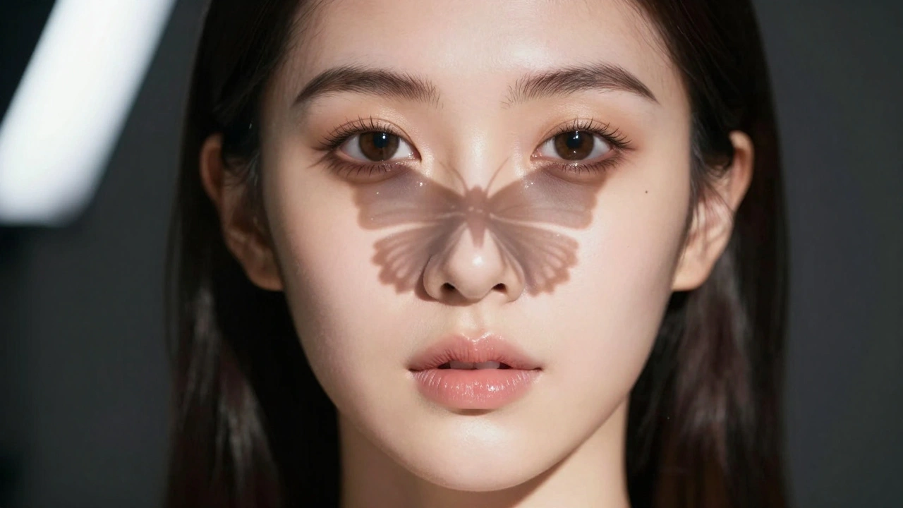 Butterfly lighting pattern showing shadow under nose