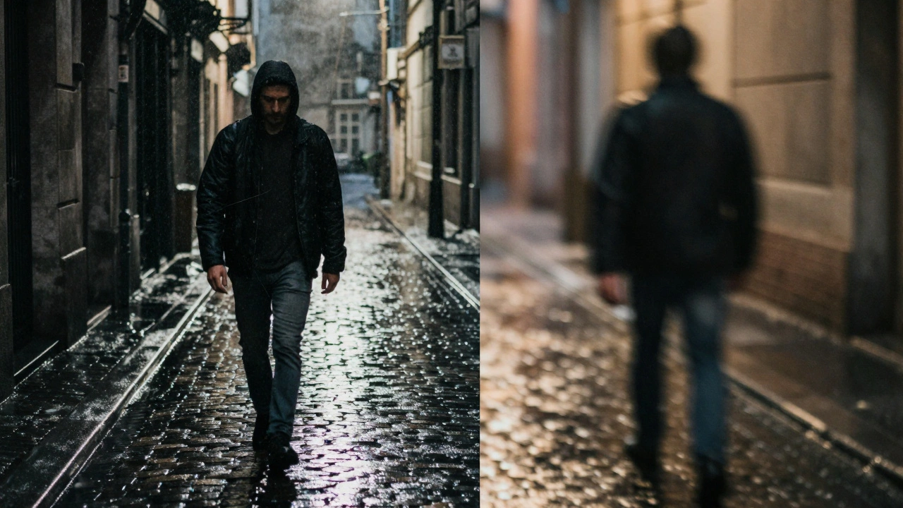 Comparison between a grainy sharp photo and a blurry motion-smeared image