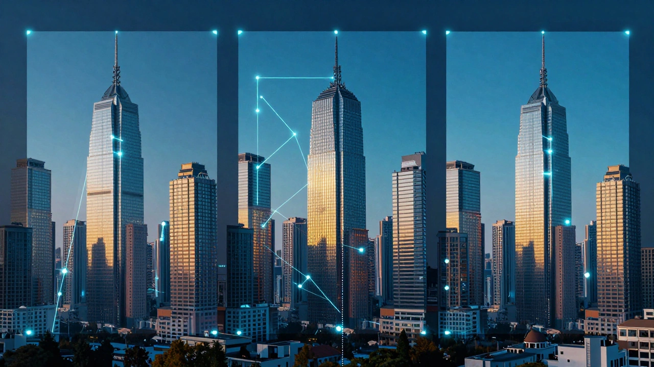 Digital illustration of overlapping photo frames showing the panorama stitching process