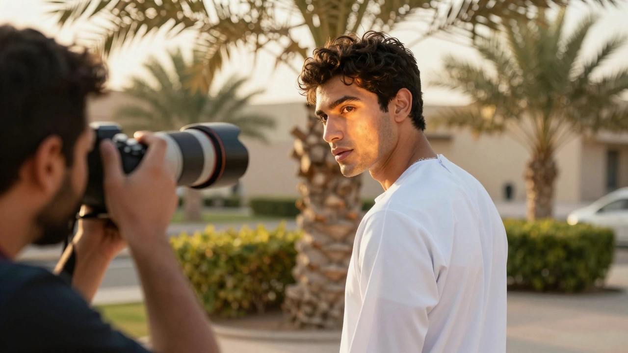 Photographer posing a subject at an angle to create a dynamic and slim profile.