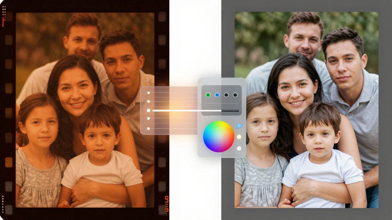 Split image showing a film negative being converted into a digital photograph