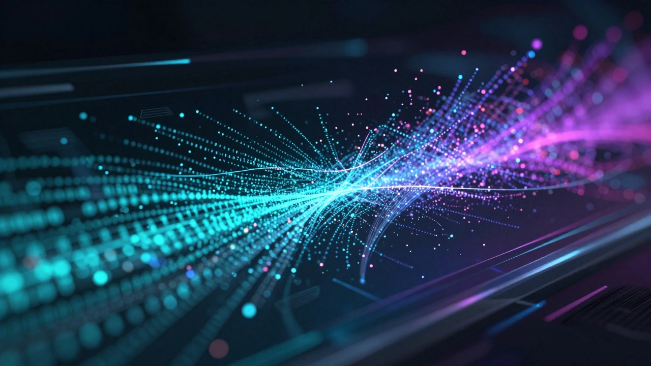 Abstract digital art of colorful data streams representing HEIF efficiency