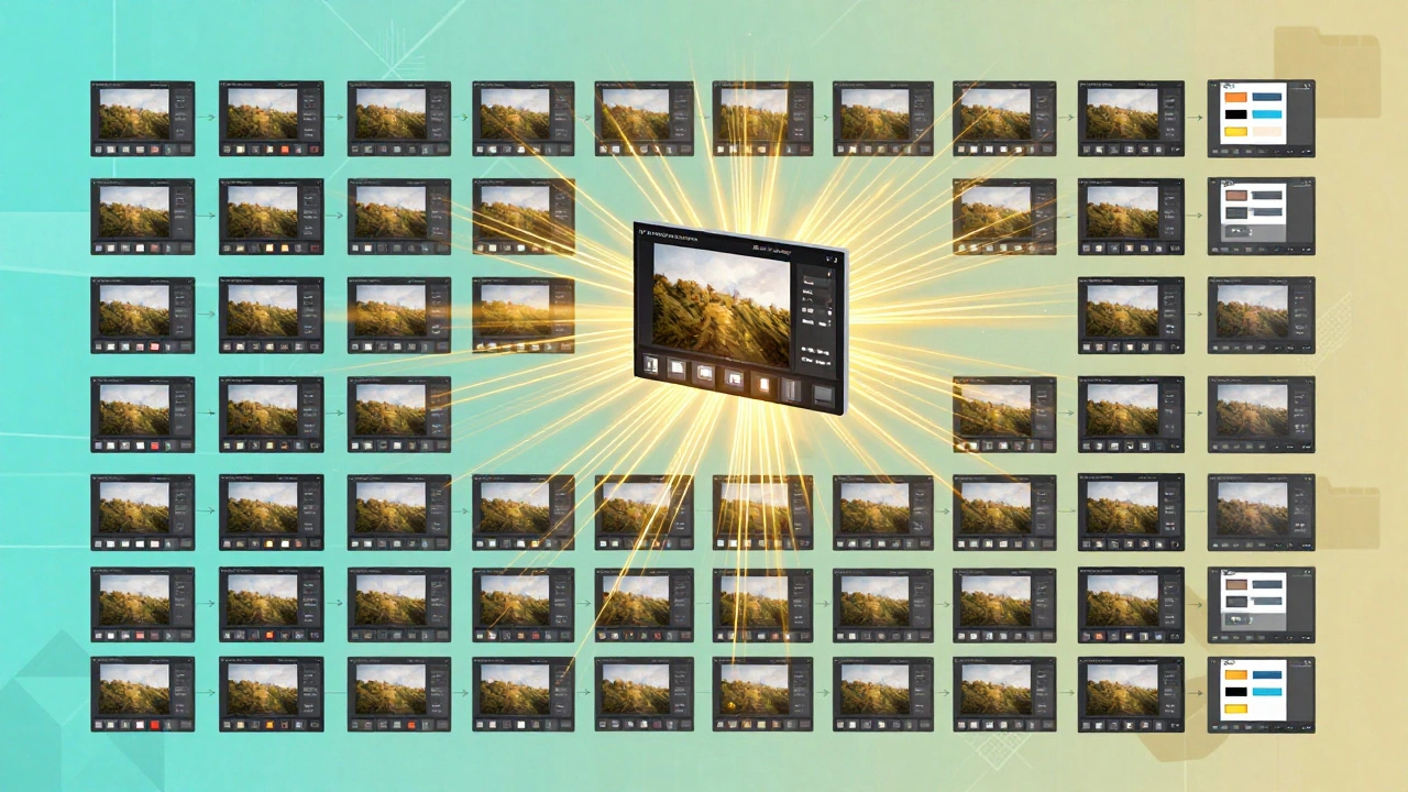 Abstract visualization of batch processing and syncing photo edits