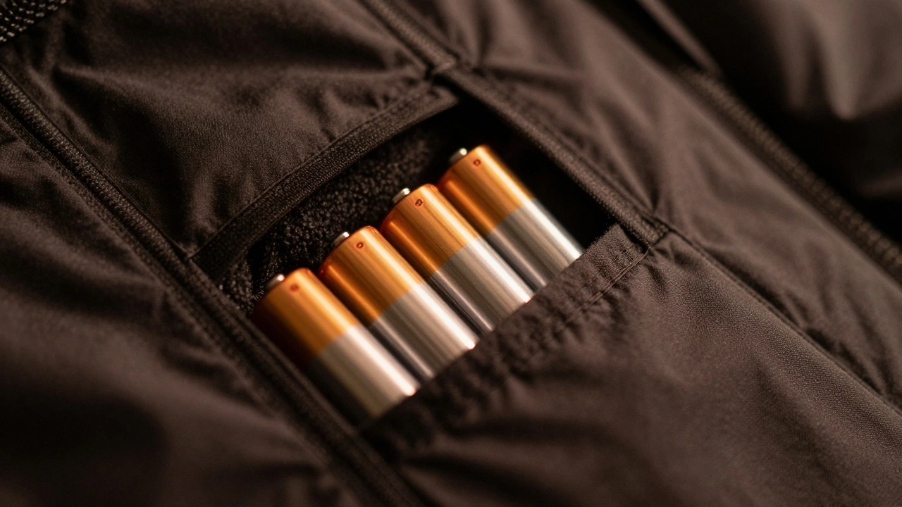 Camera batteries kept warm in an insulated inner jacket pocket