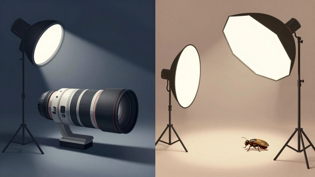 Comparison of cramped vs spacious macro photography setups