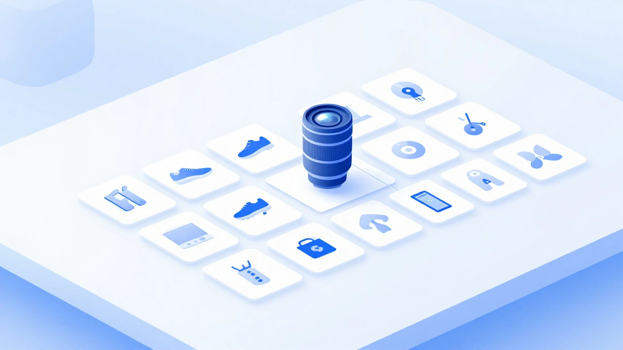 Conceptual graphic showing synchronized product photo thumbnails