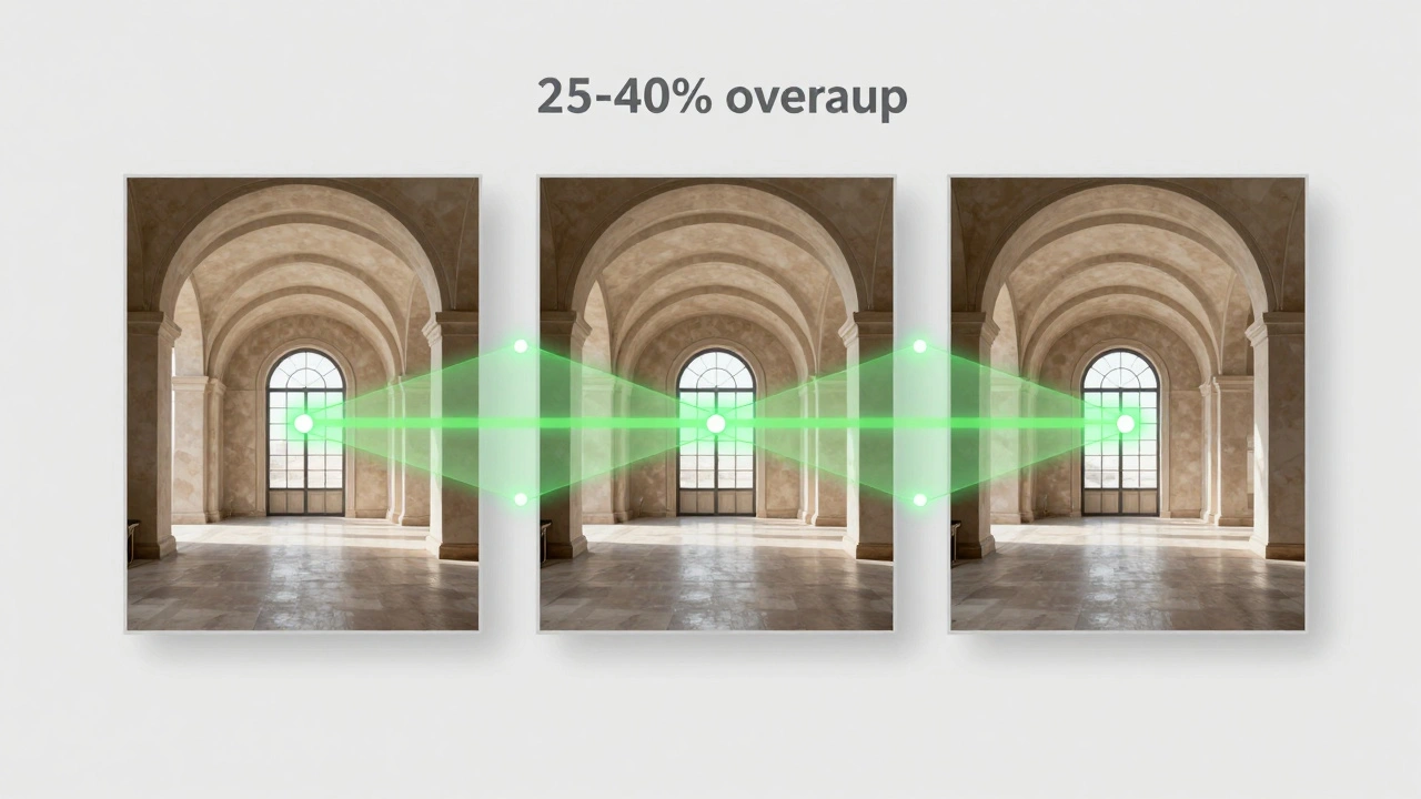 Diagram showing overlapping photo frames for seamless panorama stitching