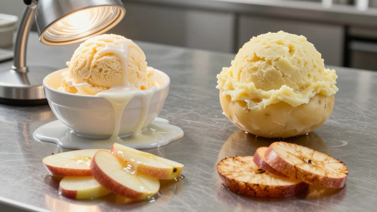 Food styling substitutes: mashed potato ice cream and anti-browning apples