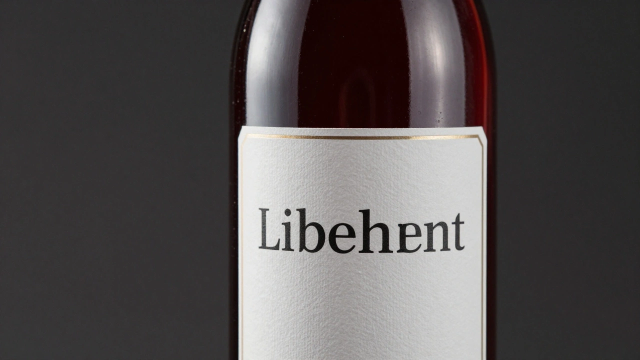 Glossy wine bottle with perfect highlights, deep shadows, and clear label text