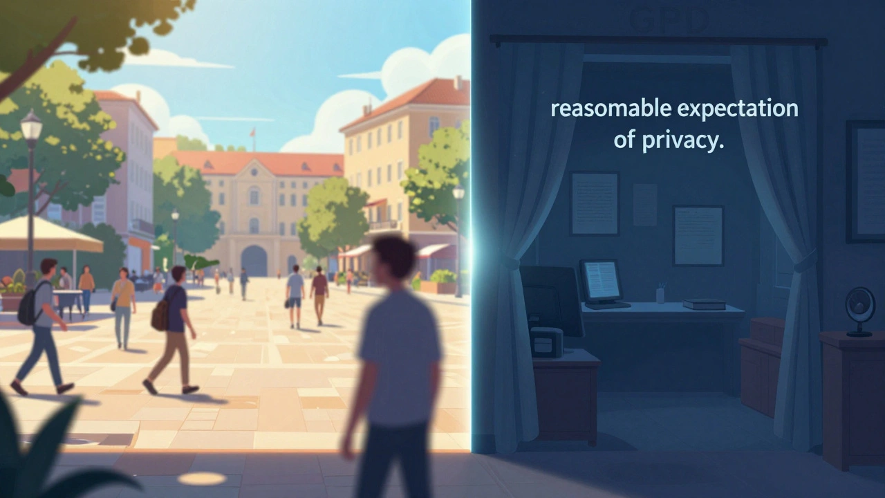 Illustration showing the divide between public spaces and private areas for privacy laws.