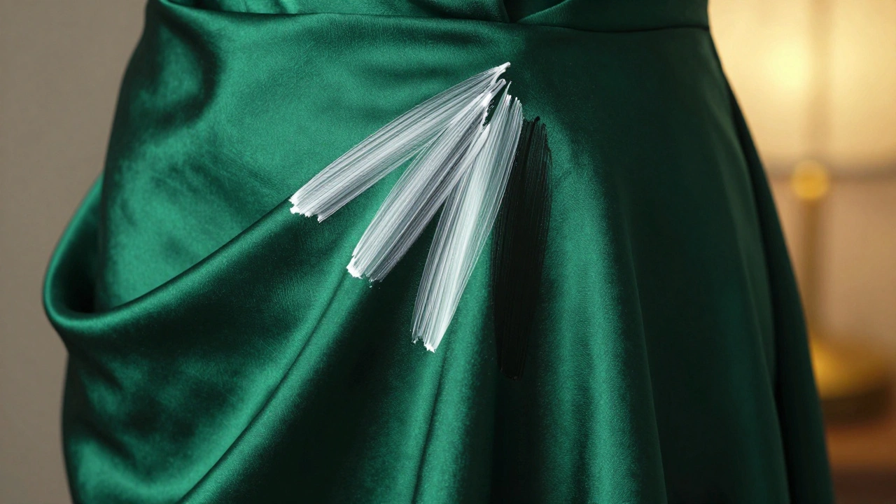Macro shot of green silk folds with light and shadow effects illustrating the dodge and burn retouching technique.