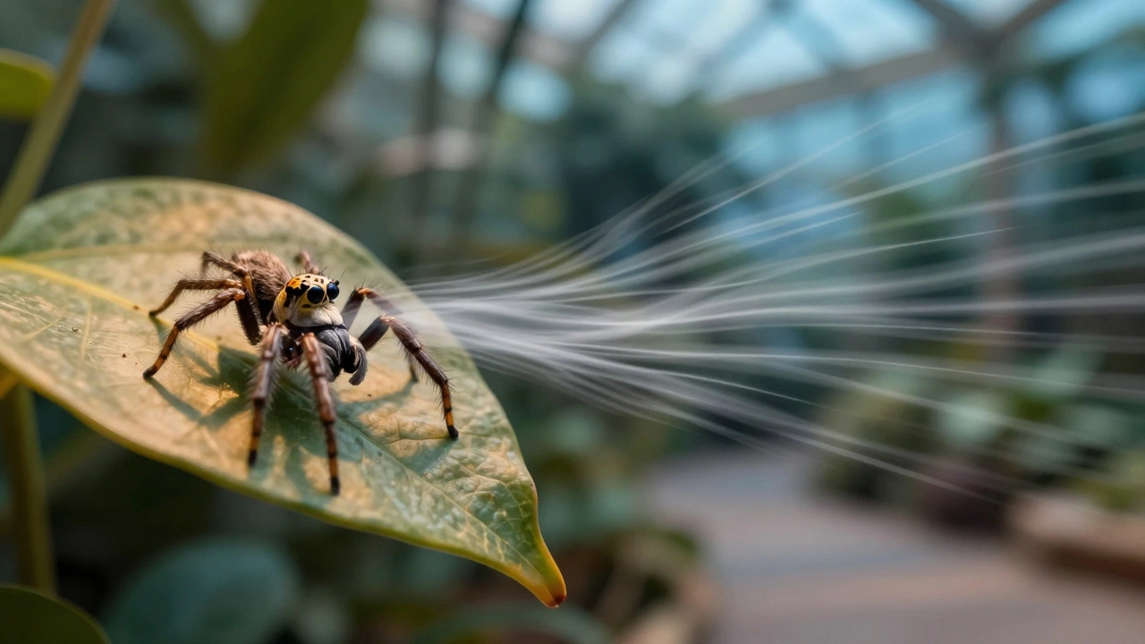 Split image comparing sharp and wind-blurred macro shots of a spider.