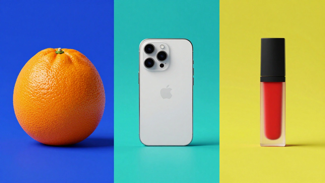 Three products on colored seamless backgrounds showing contrast