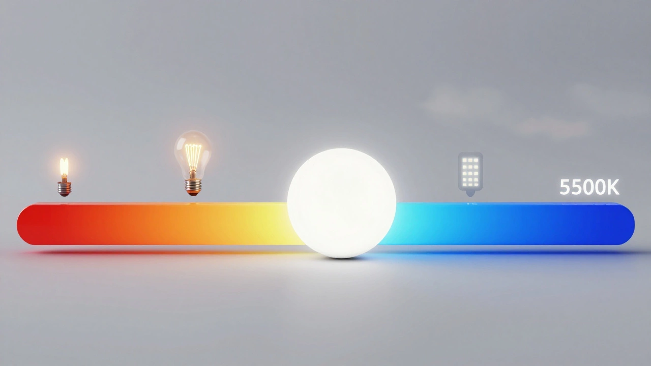 Visual spectrum of Kelvin color temperature from warm orange to cool blue