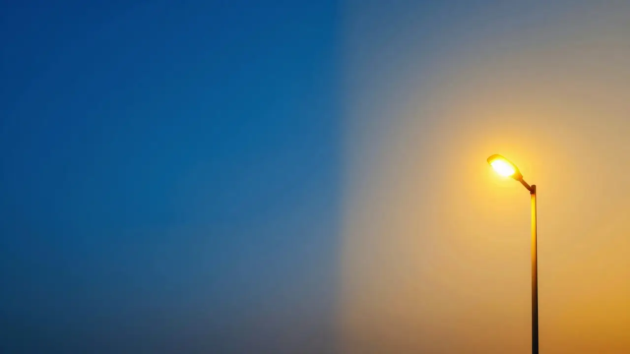 Abstract blend of cool blue and warm yellow light gradients representing color balance