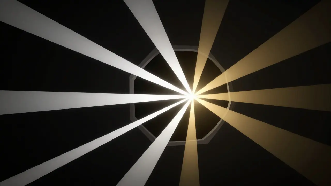 Abstract diagram showing light waves diffracting through an aperture