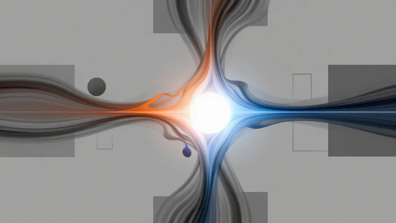 Abstract illustration of color ribbons merging into a unified photographic style