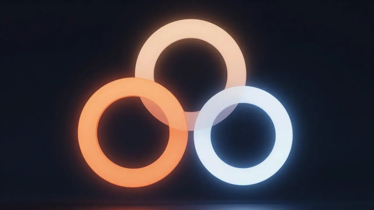 Abstract illustration of three interlocking rings representing the exposure triangle