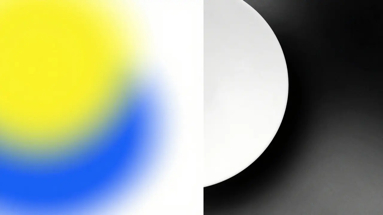 Abstract illustration showing how yellow and blue colors convert to white and black tones