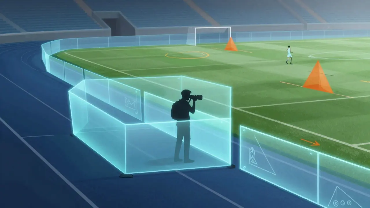 Abstract illustration showing invisible safety boundaries between photographers and players