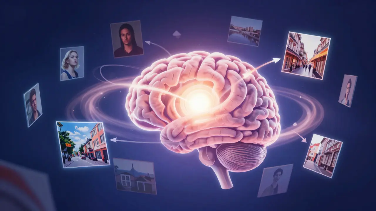 Abstract visualization of photographic concepts entering a creative mind