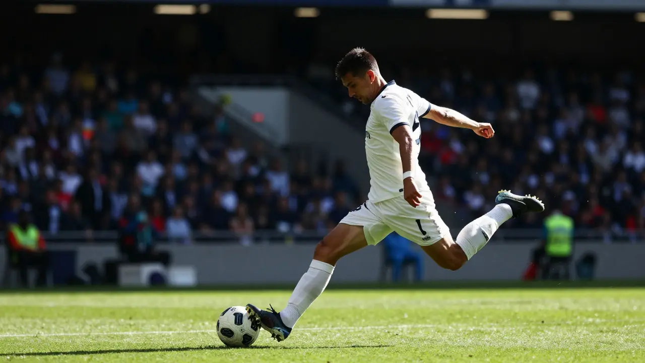 Action shot of a soccer player frozen in motion