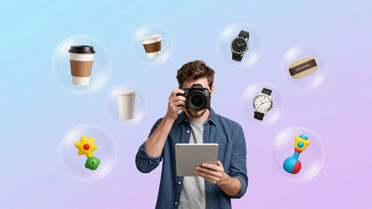 Artist rendering of a photographer managing multiple client brands calmly