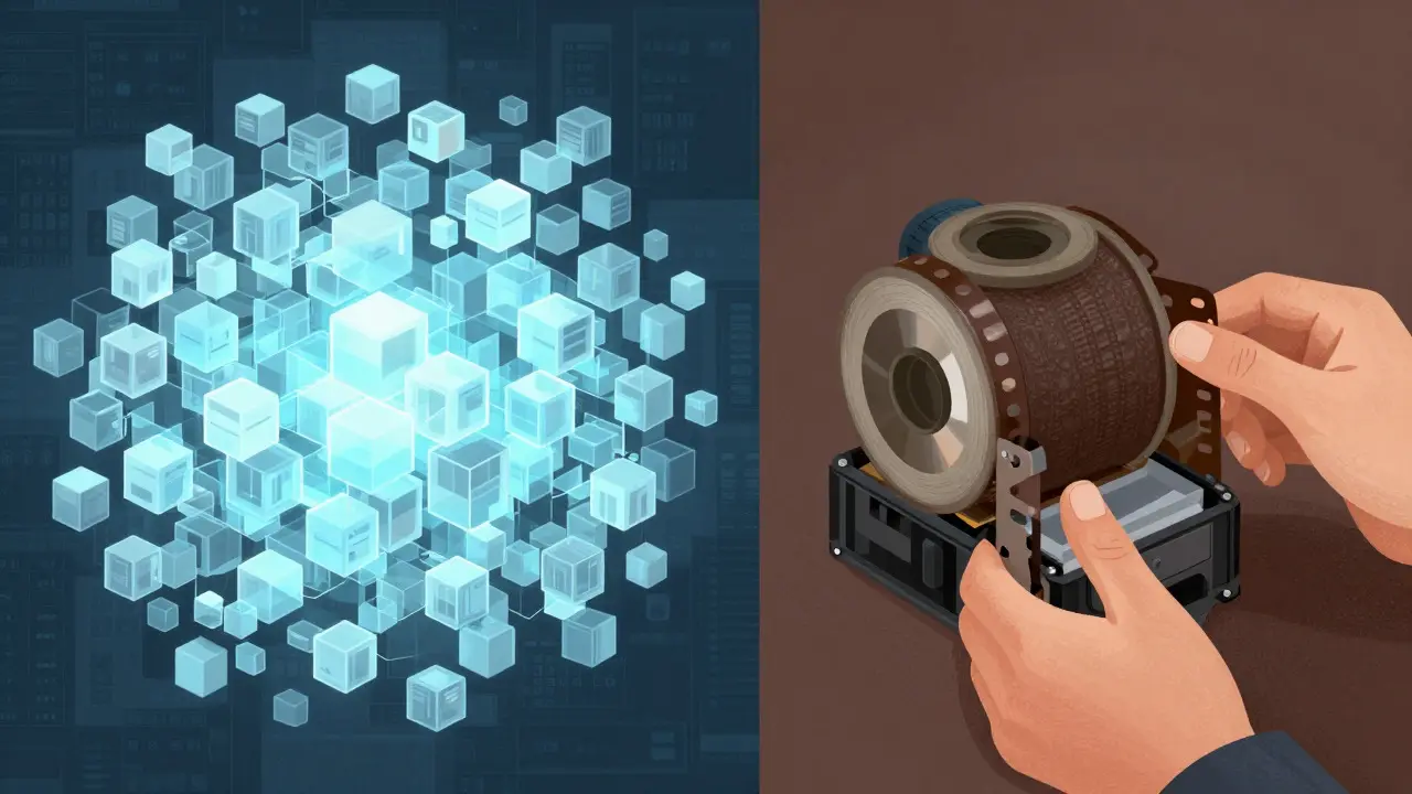 Artistic comparison of digital file volume versus physical film loading