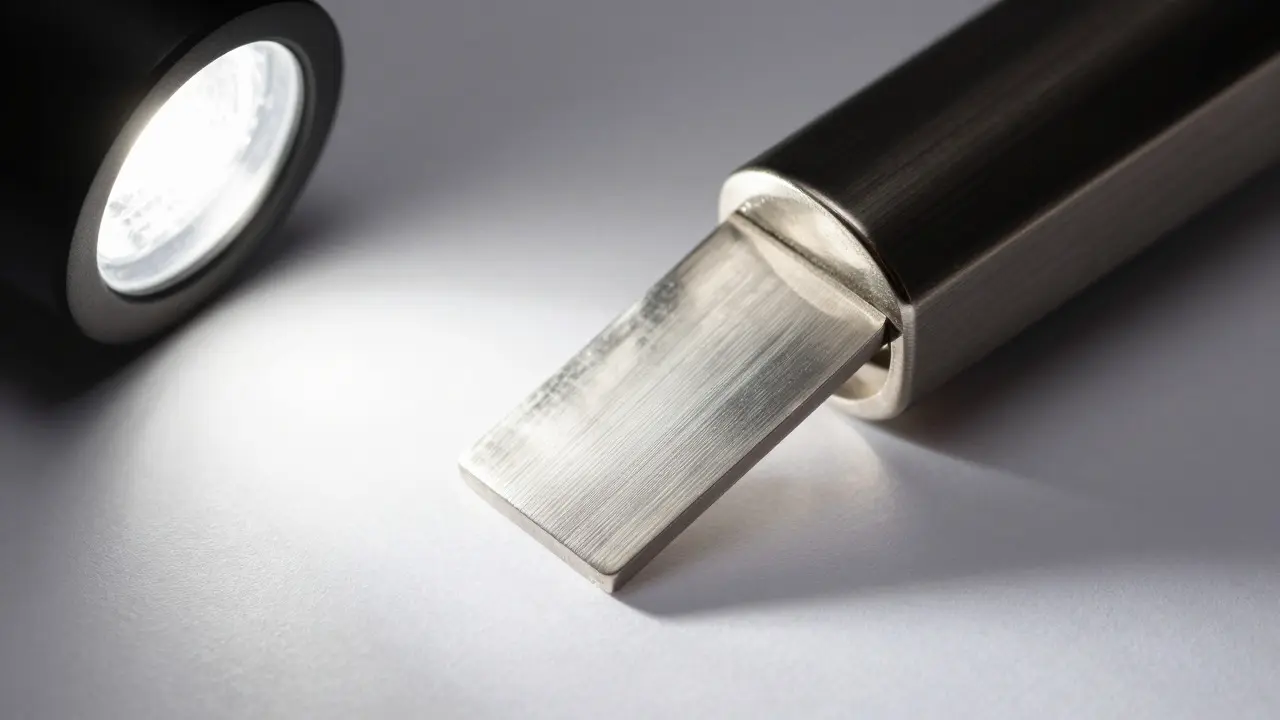 Brushed metal jewelry illuminated by directional raking light