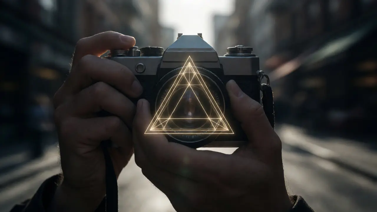 Camera viewfinder with golden triangle grid overlay concept