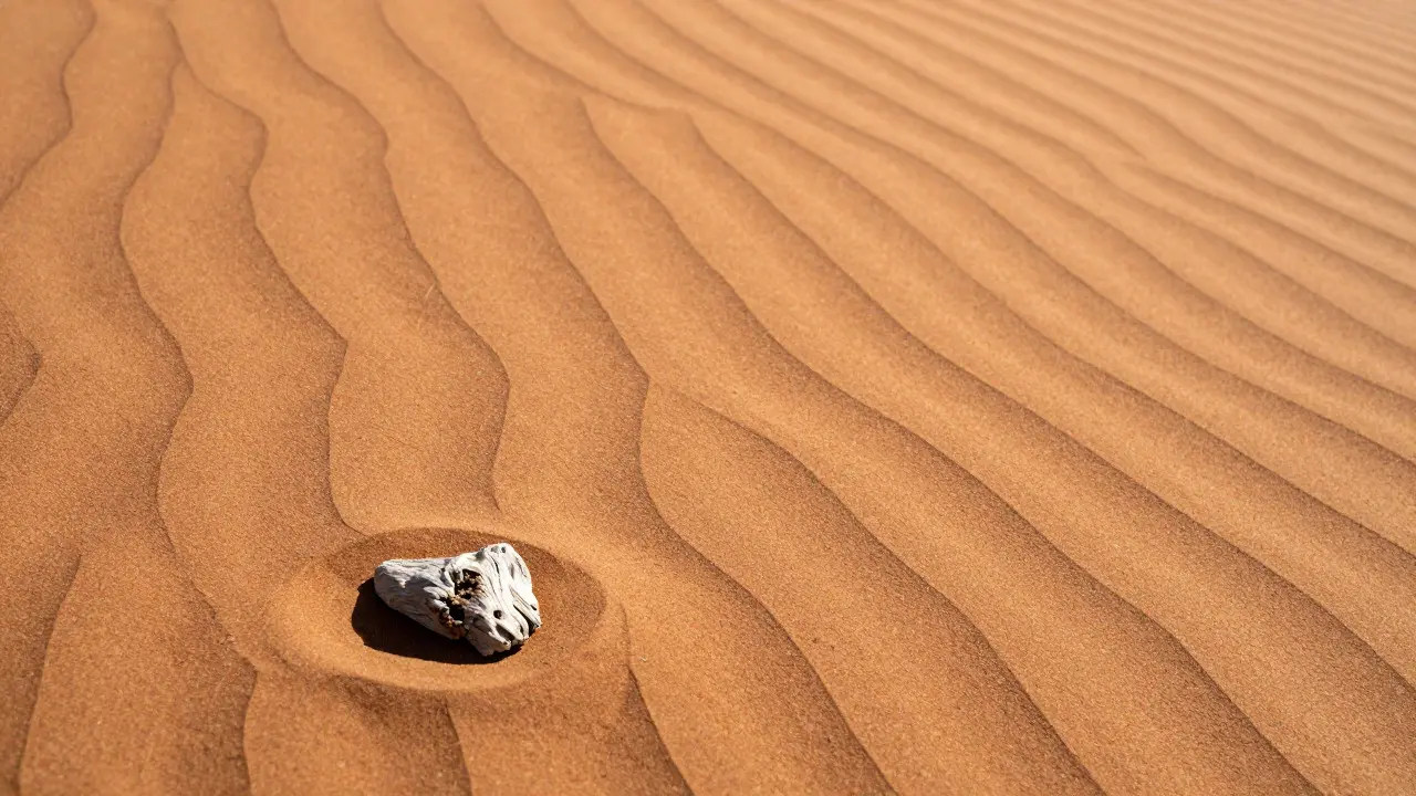 Close-up of sand dunes showing detailed texture and patterns in bright light