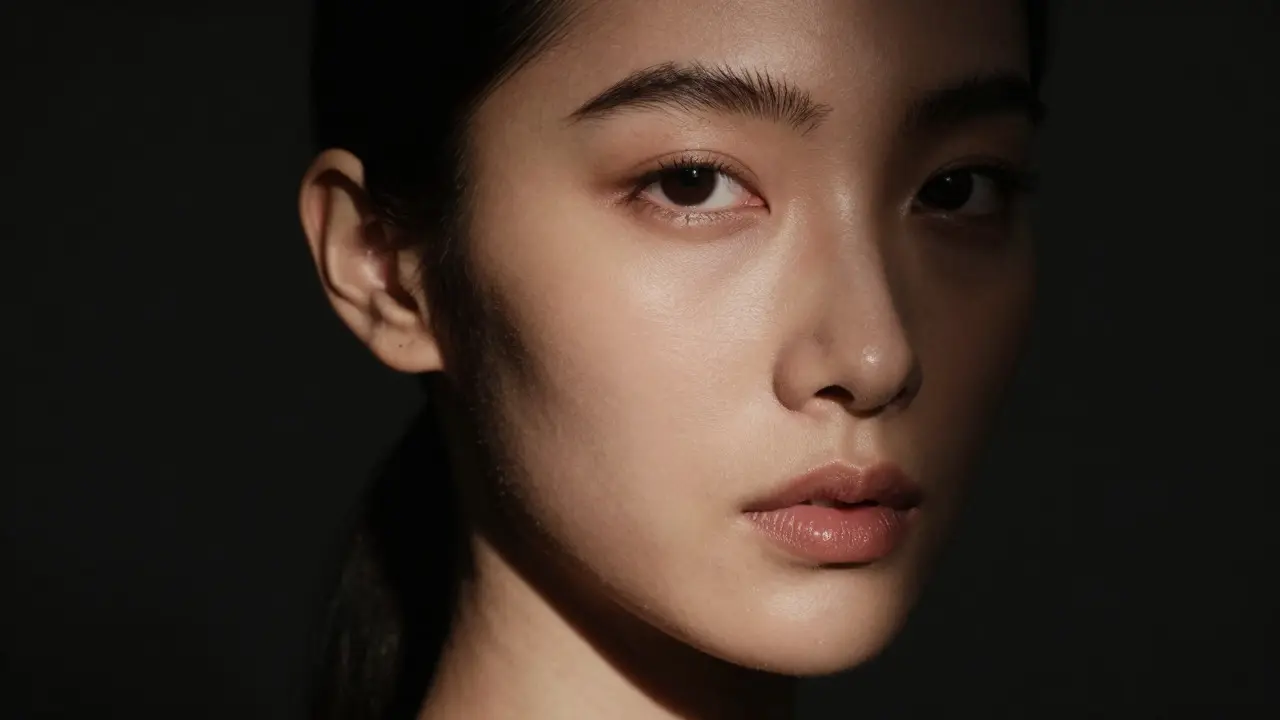 Close-up portrait of woman with short lighting creating a slimming shadow effect