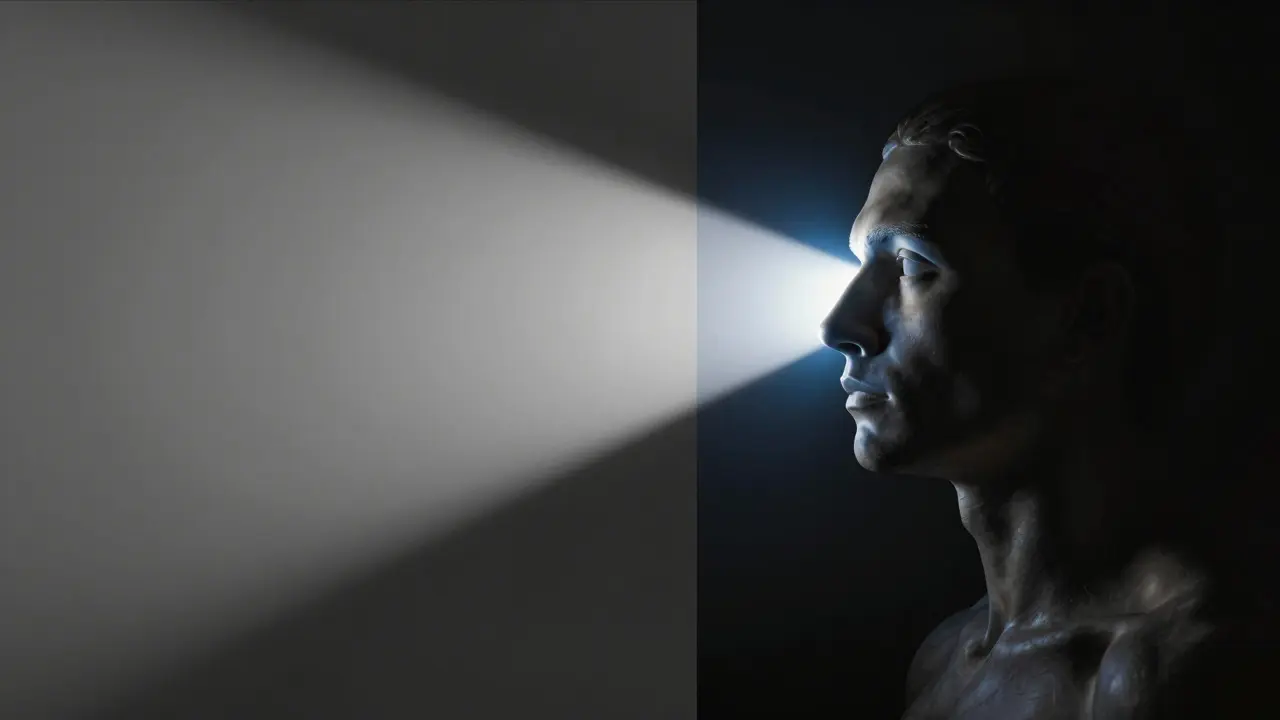 Conceptual art comparing flat lighting to dimensional cross-lighting