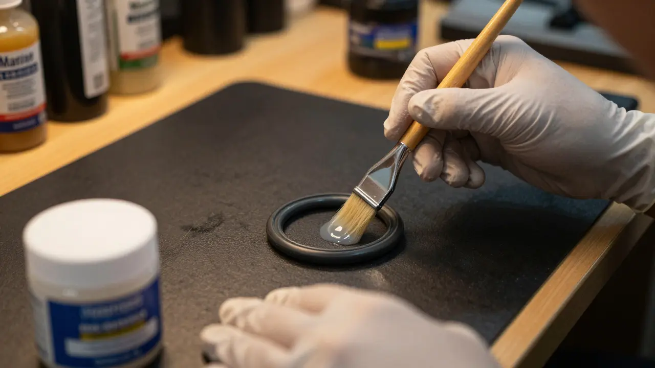 Hands applying silicone grease to a camera housing O-ring