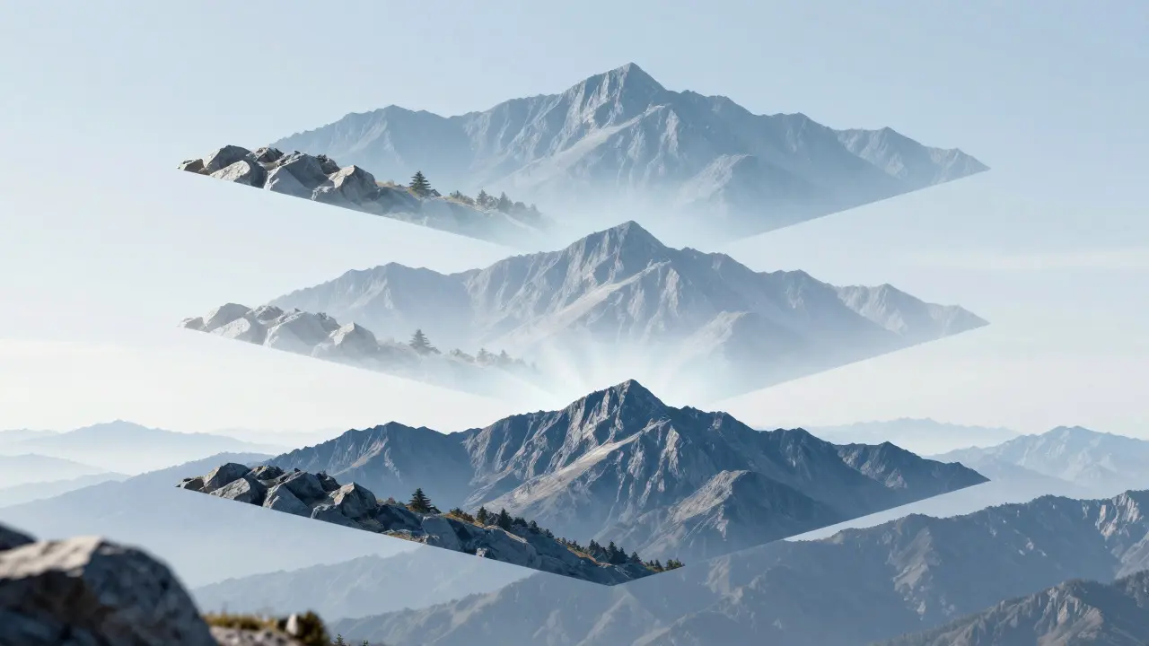 Illustration of three image layers merging into one sharp photo