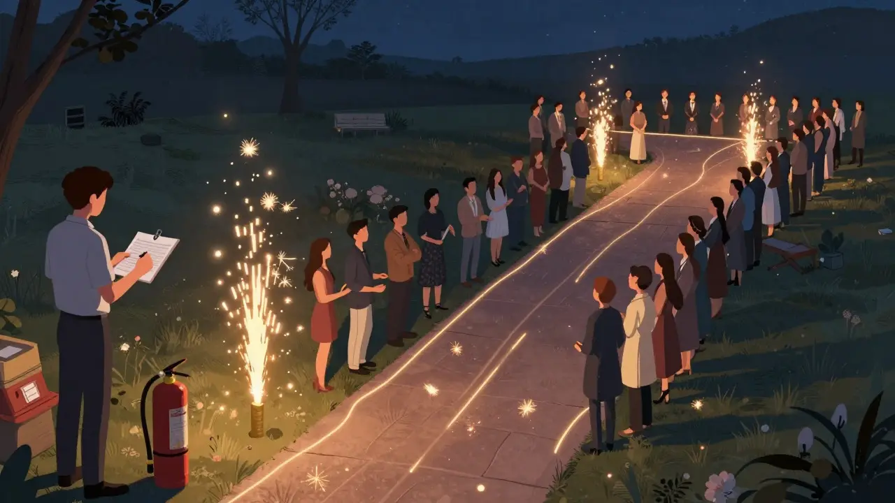 Illustration showing wedding exit planning and guest positioning strategy