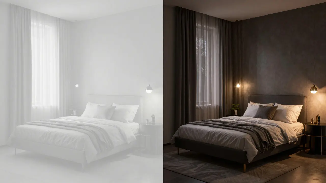 Side-by-side comparison of flat HDR and crisp flambient photo results.