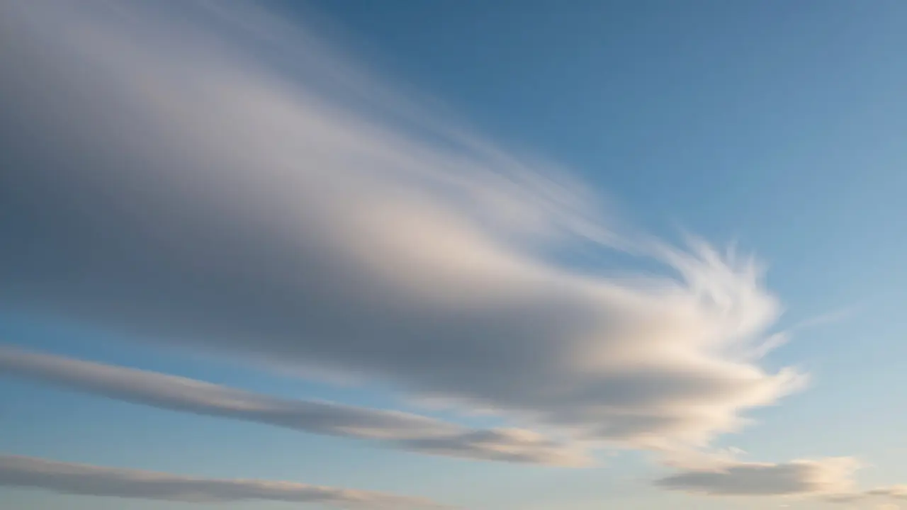 Silky cirrus cloud trails against a blue sky