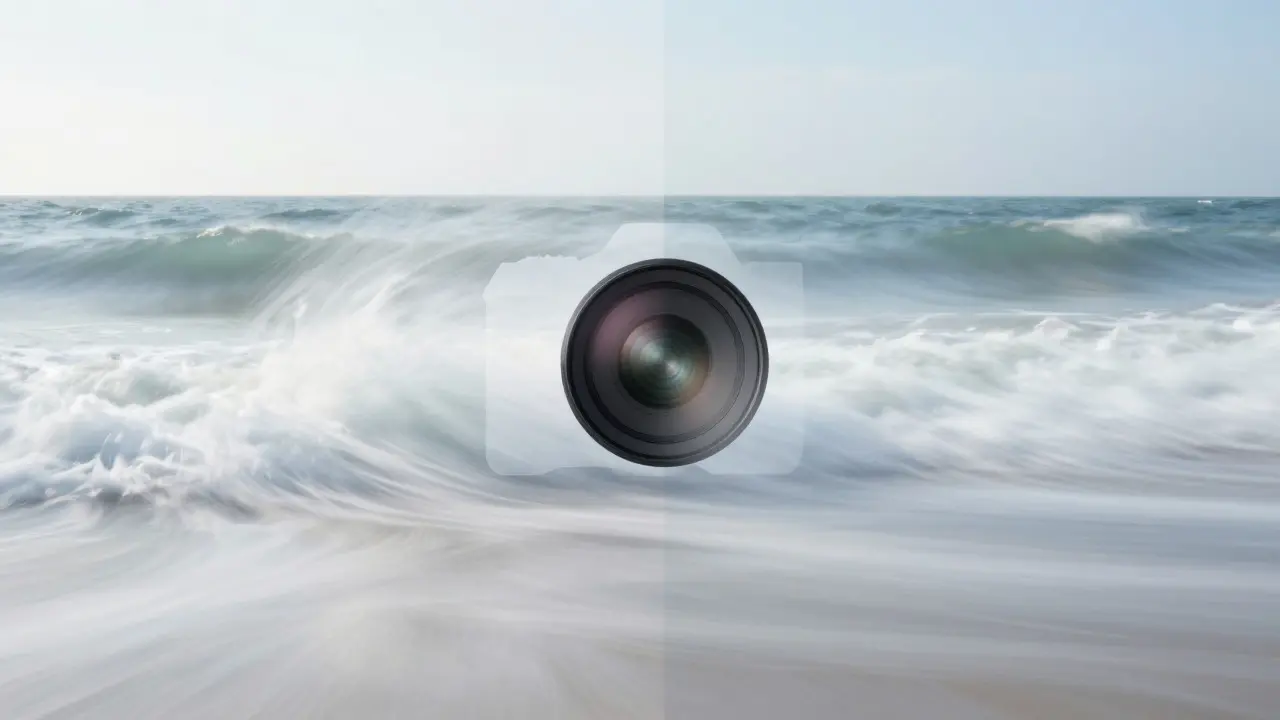 Split-screen comparison showing frozen versus silky water flow to illustrate ND filter impact
