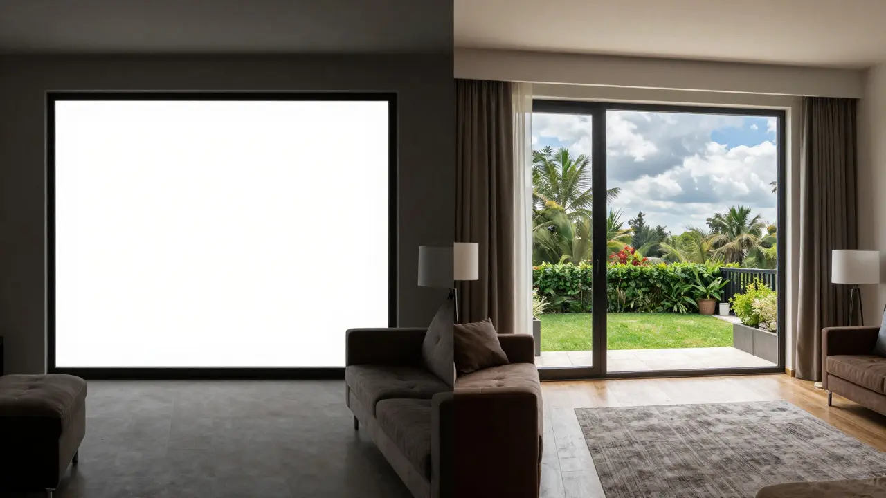 Split view of room with window showing difference in exposure quality