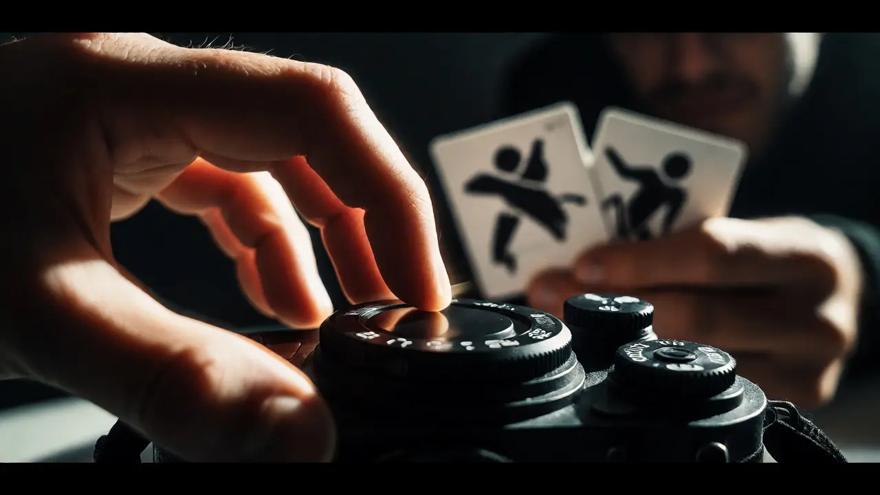 Blurred hand rapidly adjusting camera settings during pressure drill