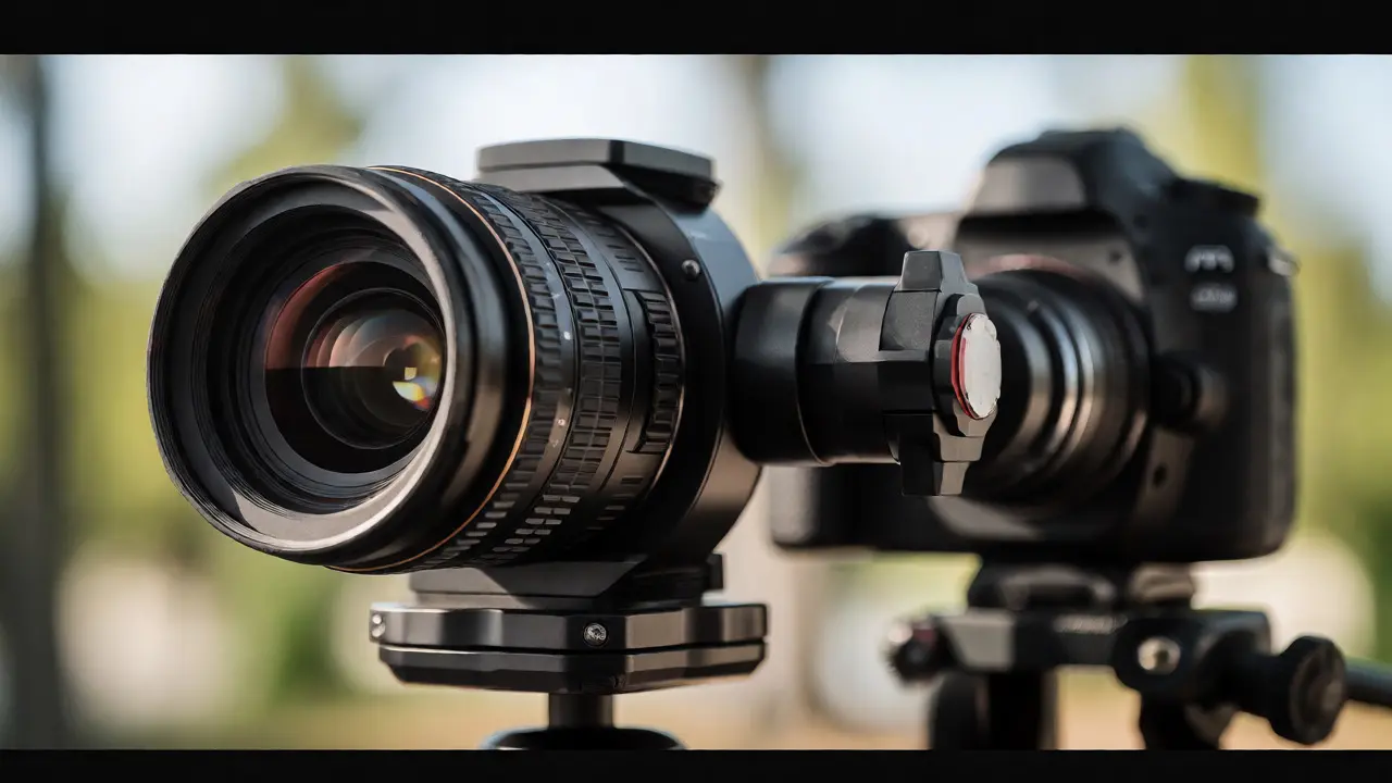 Close-up of a camera on a tripod demonstrating precise horizontal rotation.