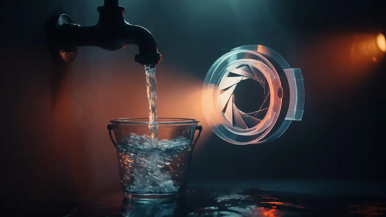 Conceptual image of water filling a bucket symbolizing long exposure