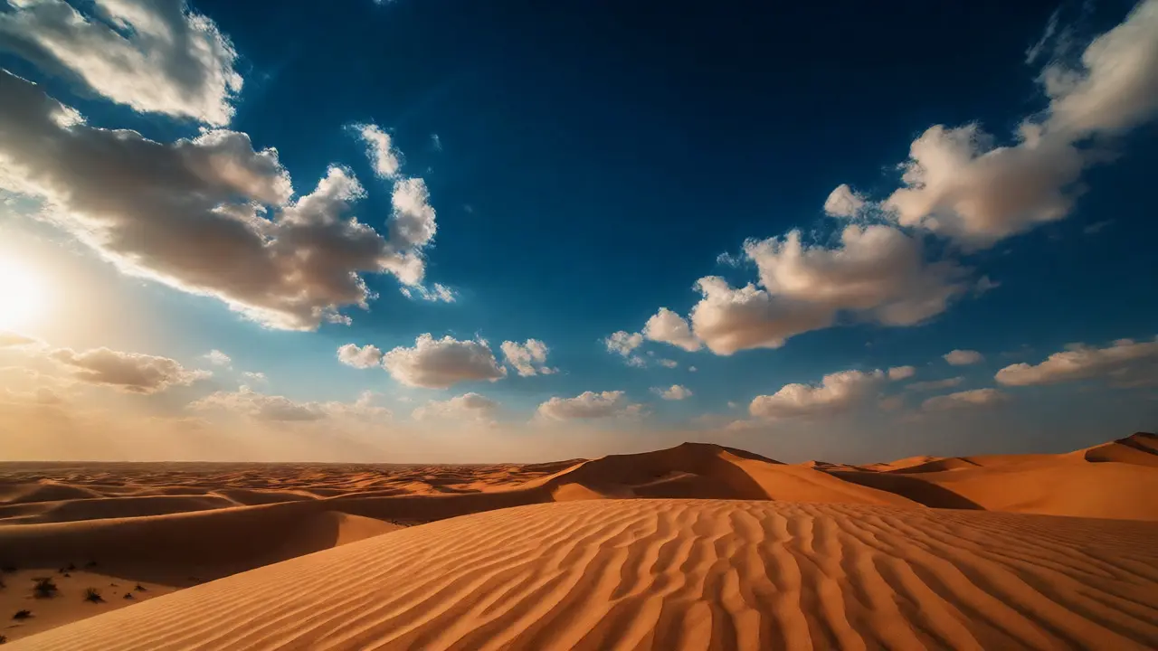 Deep blue sky over UAE sand dunes showing polarizer contrast effects