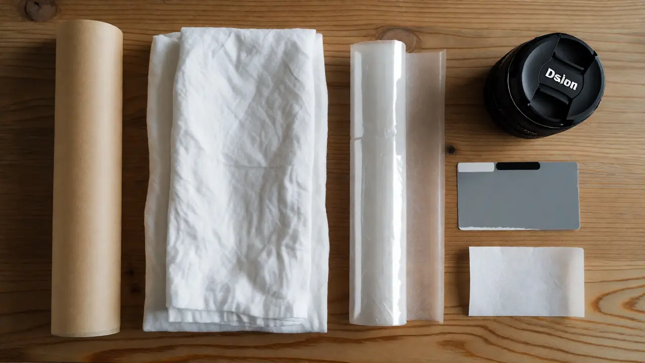 Flat lay of DIY diffusion materials like parchment, cloth, and wax paper.