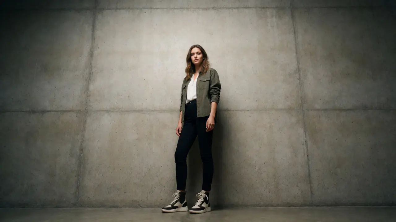 Full-length fashion portrait with ample headroom