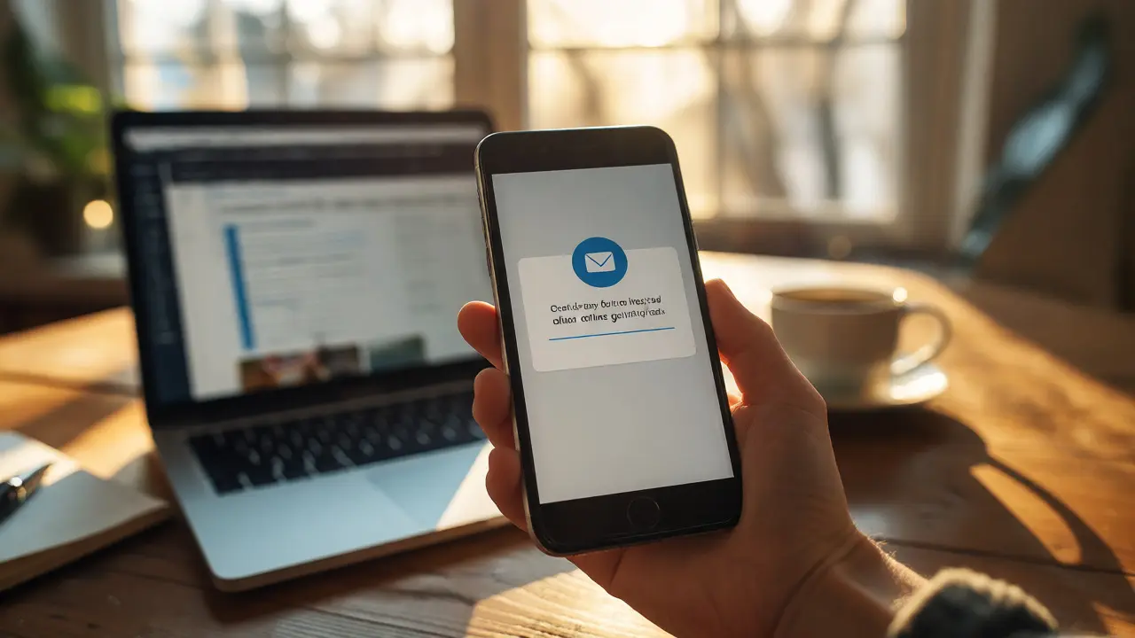Smartphone displaying a delivered online photo gallery link in morning light